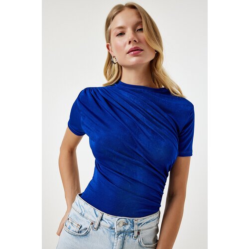 Women's Blue Gathered Detailed Viscose Blouse Cijene