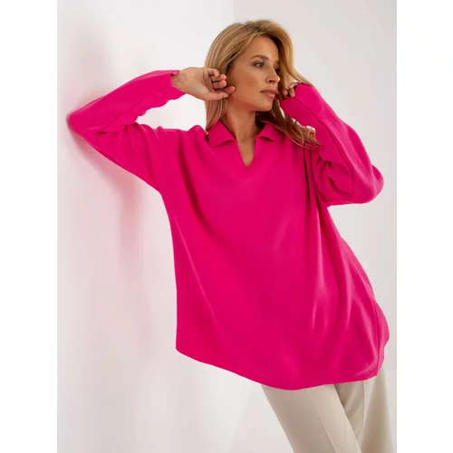 Fashion Hunters RUE PARIS ladies fluo pink oversize sweater with collar