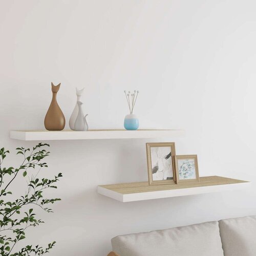 vidaXL plutajuće zidne police 2 kom hrast i bijele 80x23,5x3,8 cm MDF Cene