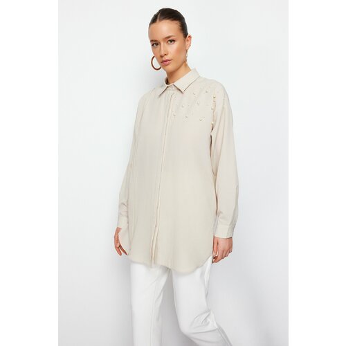 Trendyol Stone Pearl Detailed Cotton Woven Shirt Slike