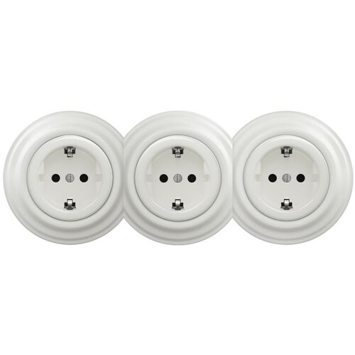  Kliklap - Trostruka retro zidna utičnica sa okvirom SCHUKO 230V, keramička, bela Cene