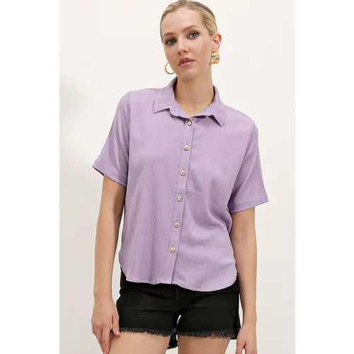 Bigdart 20181 Gold Buttoned Knitted Shirt - Lilac