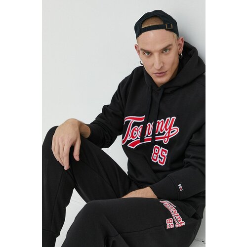 Tommy Jeans Bluza mo&amp;scaron;ka, črna barva, s kapuco Slike