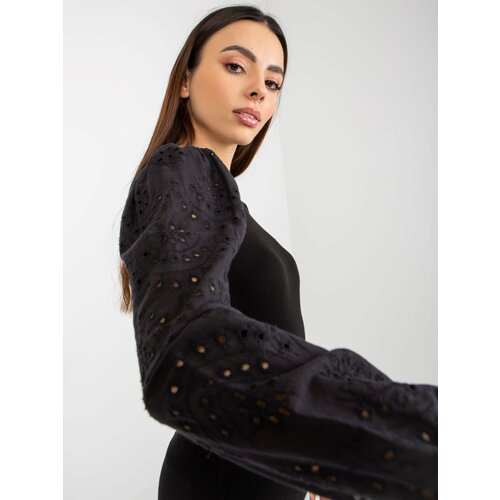 Fashion Hunters Black ribbed formal blouse with openwork sleeves by OCH BELLA Slike