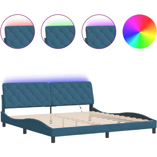 Maison Chic Posteljni okvir - Dvoposteljna postelja - Zakonska postelja z LED lučkami moder 200x200 cm žamet, (21694579) Cene