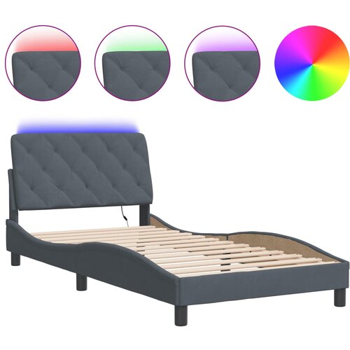 Maison Chic Posteljni okvir - Enojna postelja - Postelja za odrasle z LED lučkami temno siv 100x200 cm žamet, (21695980) Slike