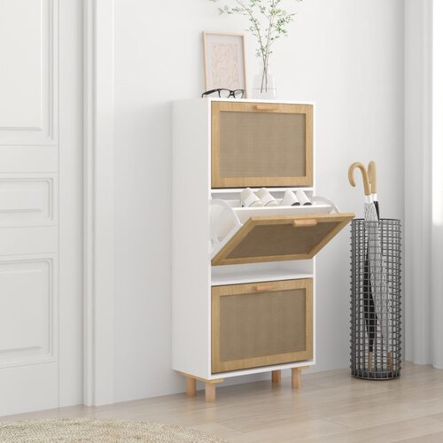 vidaXL Omarica za čevlje bela 52x25x115 cm inž. les in naravni ratan Cene