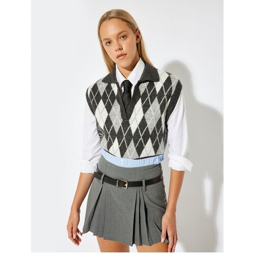 Koton Sleeveless Sweater Polo Neck Geometric Patterned Slike
