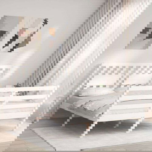  Okvir kreveta s uzglavljem bijeli 4FT6 bračni od masivnog drva Cene