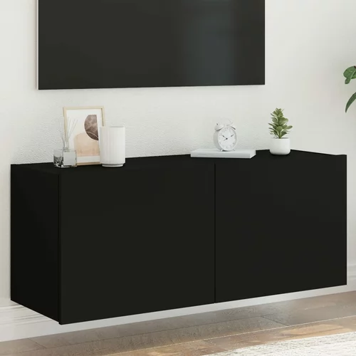 vidaXL Stenska TV omarica z LED lučkami črna 100x35x41 cm