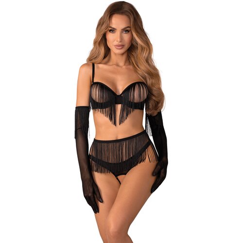 Obsessive Rossay Black 4-pcs Crotchless Set Black S/M Cene