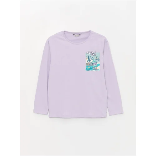 LC Waikiki Girl's T-Shirt with a Crew Neck Printed Long Sleeve