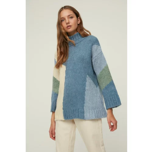 Trendyol Blue Color Block Knitwear Pullover Sweater