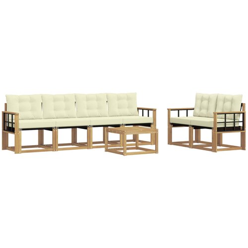 vidaXL Zunanja garnitura za sedenje z blazino 7 pcs Bela in krem, (5000270452) Cene