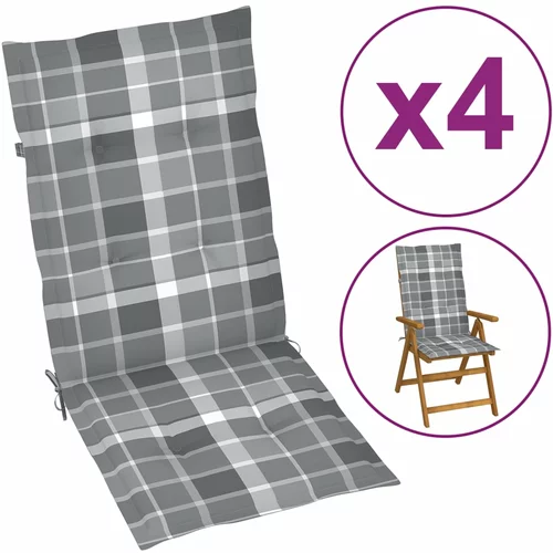  Jastuci za vrtne stolice 4 kom sivi karirani 120 x 50 x 3 cm