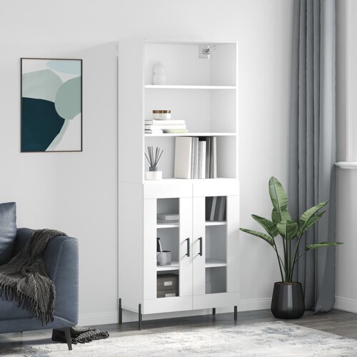 VidaXL Visoka omara bela 69,5x34x180 cm inženirski les Slike