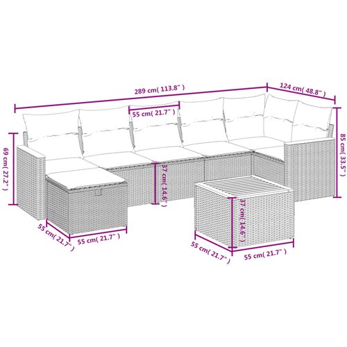  8-dijelni set vrtnih sofa s jastucima bež od poliratana Slike