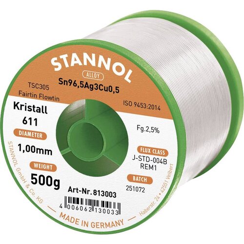 Stannol mehka spajkalna žica kristall 611 v zlitini flowtin TSC305 z 2\,5% pretoka 1\,0 mm s premerom na 500 g koluta kristall 611 fairtin spajkalna žica\, neosvinčena neosvinčeni sn, (20395573) Cene