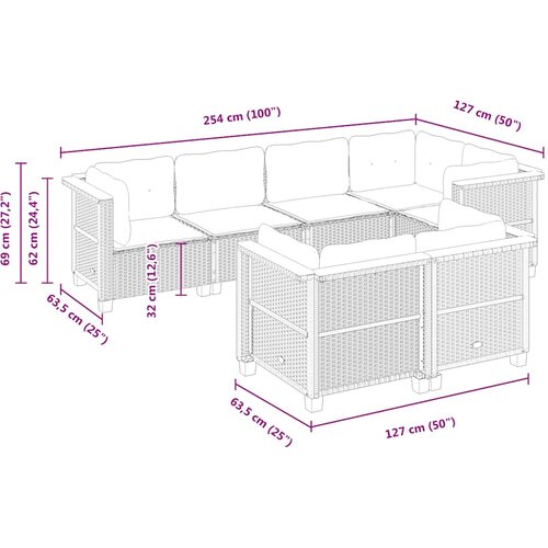  7-dijelni set vrtnih sofa od poliratana s jastucima crni Crna 63.5 x 63.5 x 62 cm Slike