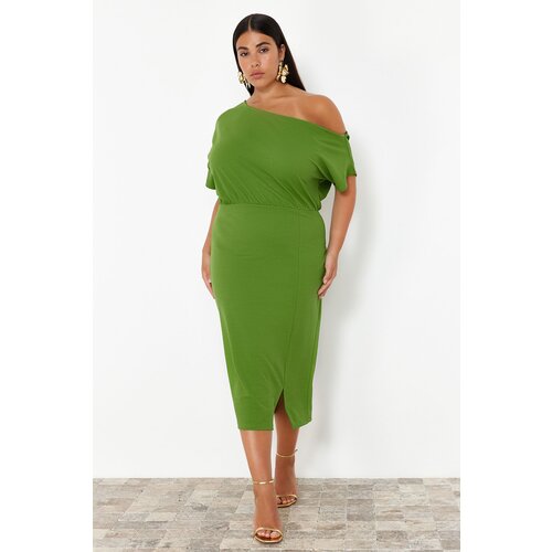 Trendyol Curve Green One Shoulder Midi Knitted Dress Slike