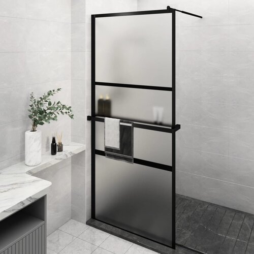 The Living Store pregrada za tuš s polico črna 100x195 cm esg steklo in aluminij - stena za tuš, (21751414) Cene
