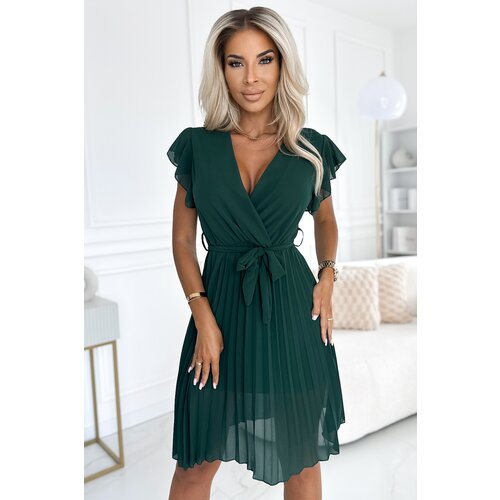 numoco basic Chiffon pleated dress with a neckline and ruffles Numoco Cene