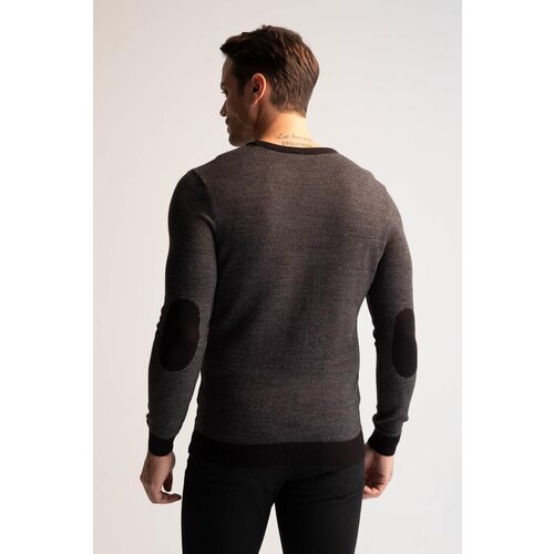 Defacto Slim Fit Crew Neck Patched Sleeve Detailed Knitwear Sweater R1110az22wn Slike