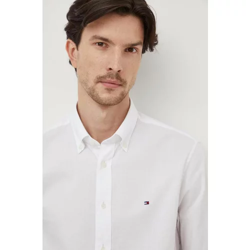 Tommy Hilfiger Pamučna košulja za muškarce, boja: bijela, regular, s button-down ovratnikom