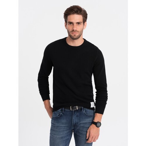 Ombre Men's textured sweater with half round neckline - black Cene