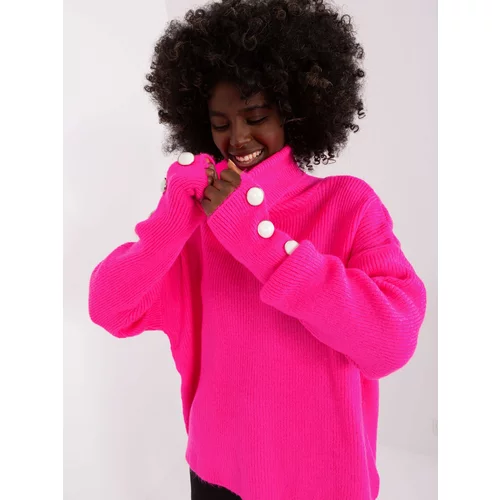 Fashion Hunters Fluo pink women's oversize turtleneck sweater