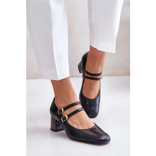 Laura Messi Leather Heels With Straps On The Block Black 2857