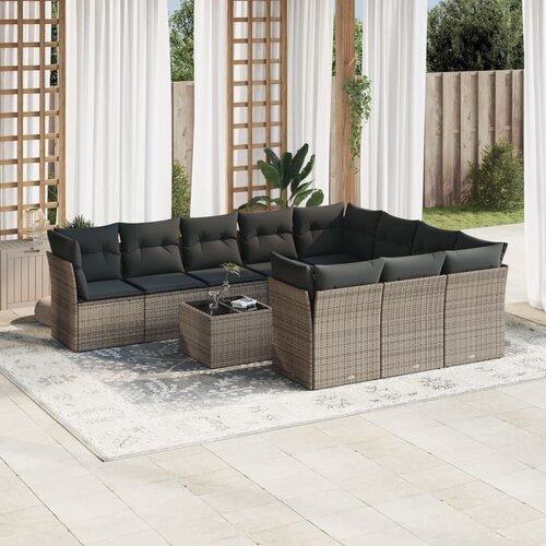 VidaXL 11-dijelni set vrtnih sofa od poliratana s jastucima sivi Slike