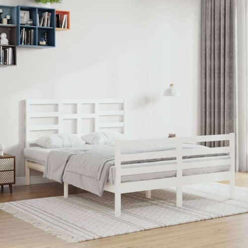  Posteljni okvir bel iz trdnega lesa 140x200 cm, (20647421) Slike
