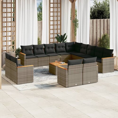 VidaXL 14-dijelni set vrtnih sofa od poliratana s jastucima sivi Slike