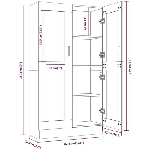 VidaXL vitrina siva sonoma 82,5x30,5x150 cm konstruiran les Slike