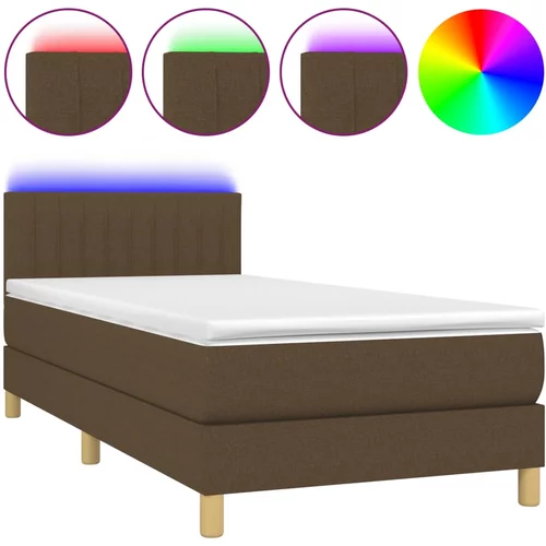 vidaXL Box spring postelja z vzmetnico LED temno rjava 80x200 cm blago, (20937622)