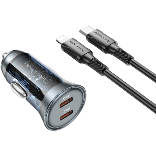  Auto Punjač sa kablom 1m Type-C to iPhone/lightning BOROFONE BZ26B Discovery PD45W 2xType-C car set transparent blue Cijene