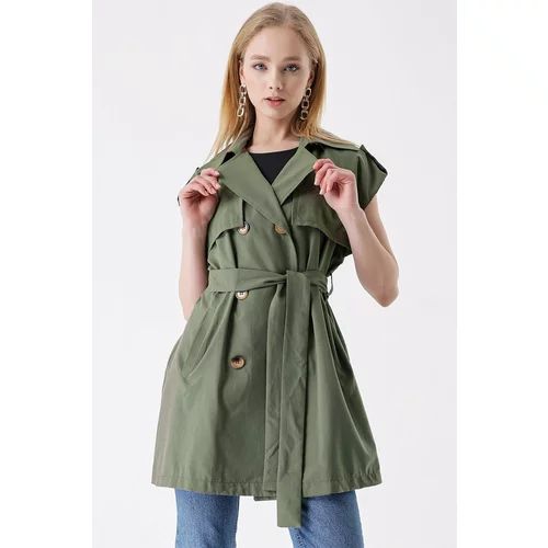 HAKKE Camel Belted Waist Double Pocketed Trench Coat