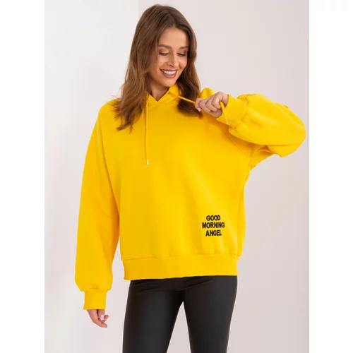 Fashion Hunters Yellow insulated oversize sweatshirt with a hood and inscription