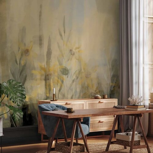  Foto tapeta - A touch of summer - floral motif with a meadow full of yellow flowers and grasses 300x210 Slike