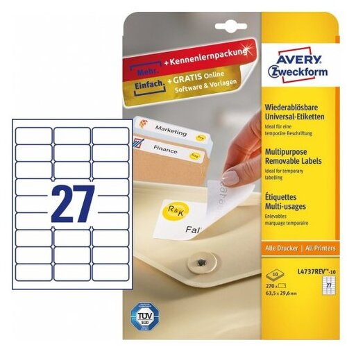 Avery Zweckform Odstranljive univerzalne etikete 63,5 x 29,6 mm 1/10 Slike