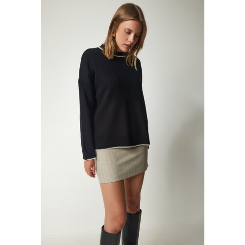  Women's Black Crew Neck Knitwear Sweater Cene