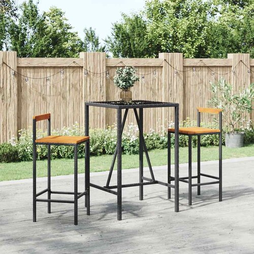  3-dijelni vrtni barski set crni od poliratana i drva bagrema Crna 70 cm table length Cene