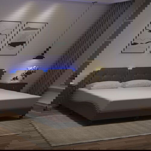  The Living Store Posteljni okvir z LED lučkami rjav 160x200 cm umetno usnje - Posteljni Okvir, (21441386) Slike