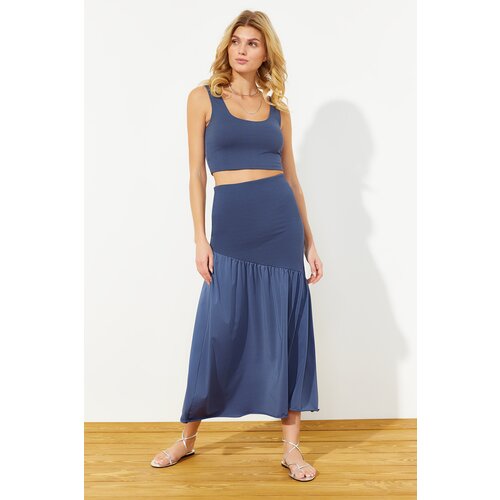 Trendyol Premium Indigo Textured Fabric Detail Maxi Skirt Slike