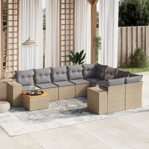 VidaXL 10-dijelni set vrtnih sofa s jastucima bež od poliratana Slike