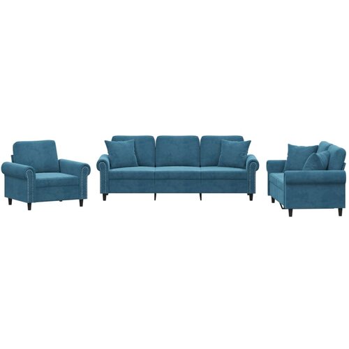 vidaXL 3-dijelni set sofa s jastucima plavi baršunasti Cijene
