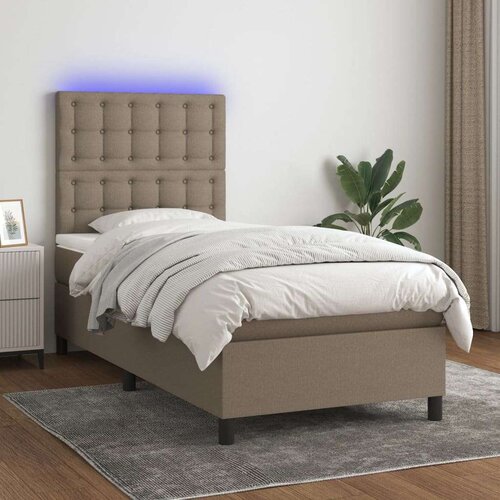  Box spring postelja z vzmetnico LED taupe 100x200 cm blago Slike