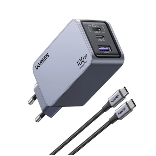 Ugreen Nexode Pro EU 3-Port GaN PD Hitri polnilec z USB-C kablom Univerzalno Črno, Sivo AC Hitro polnjenje V zaprtih prostorih Slike