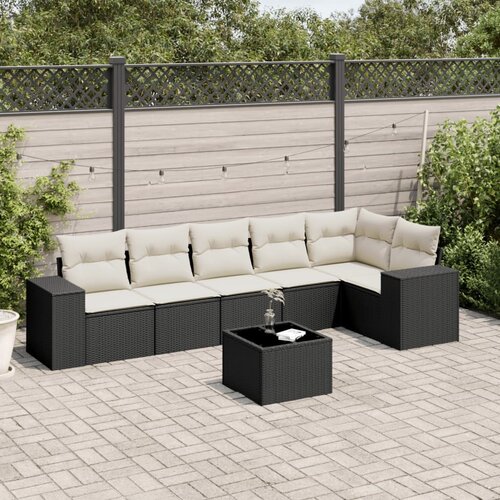  7-dijelni set vrtnih sofa od poliratana s jastucima crni Crna 83 x 62 x 69 cm Cene